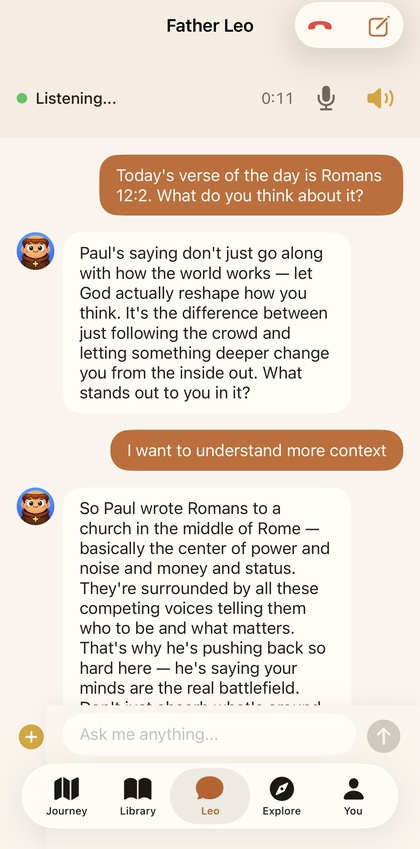 Voice call with Father Leo